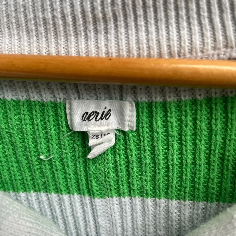 Aerie Green and White Striped Sweatshirt - Picture 2 of 3